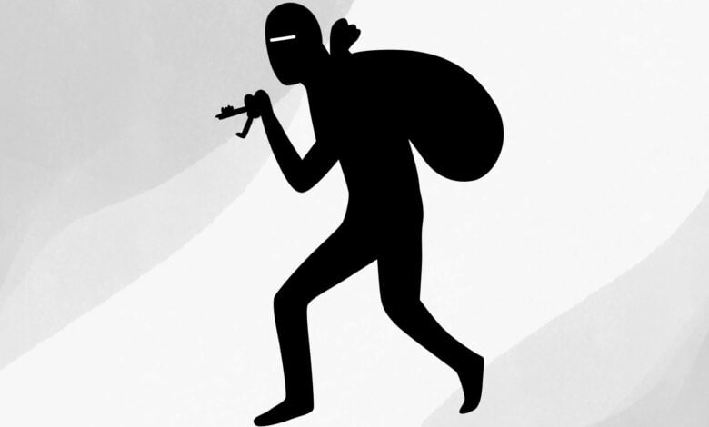 The image displays a picture of a burglar, thief