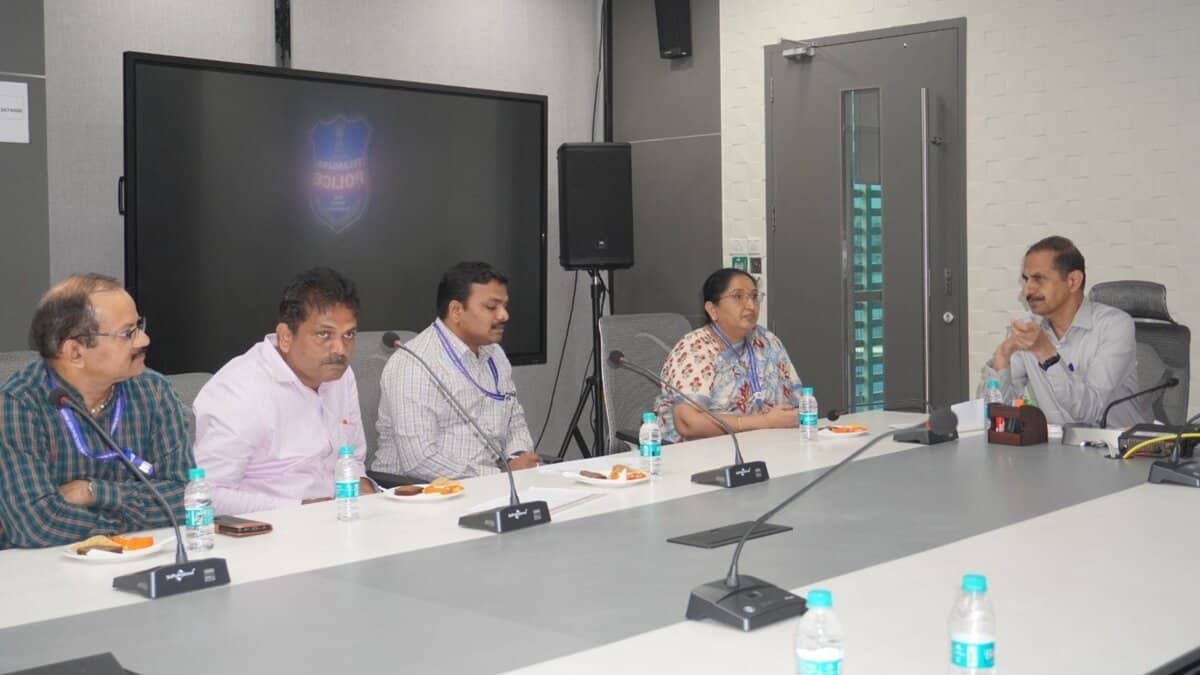 The image displays a picture of a meeting between officials of the IMD-Hyderabad and TGICCC at Banjara Hills on Thursday