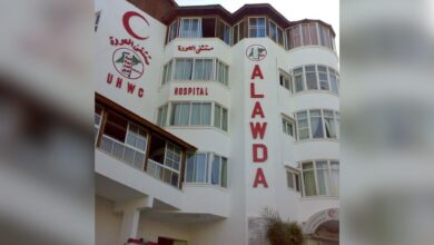 The image displays a file picture of Al-Awda Hospital of northern Gaza