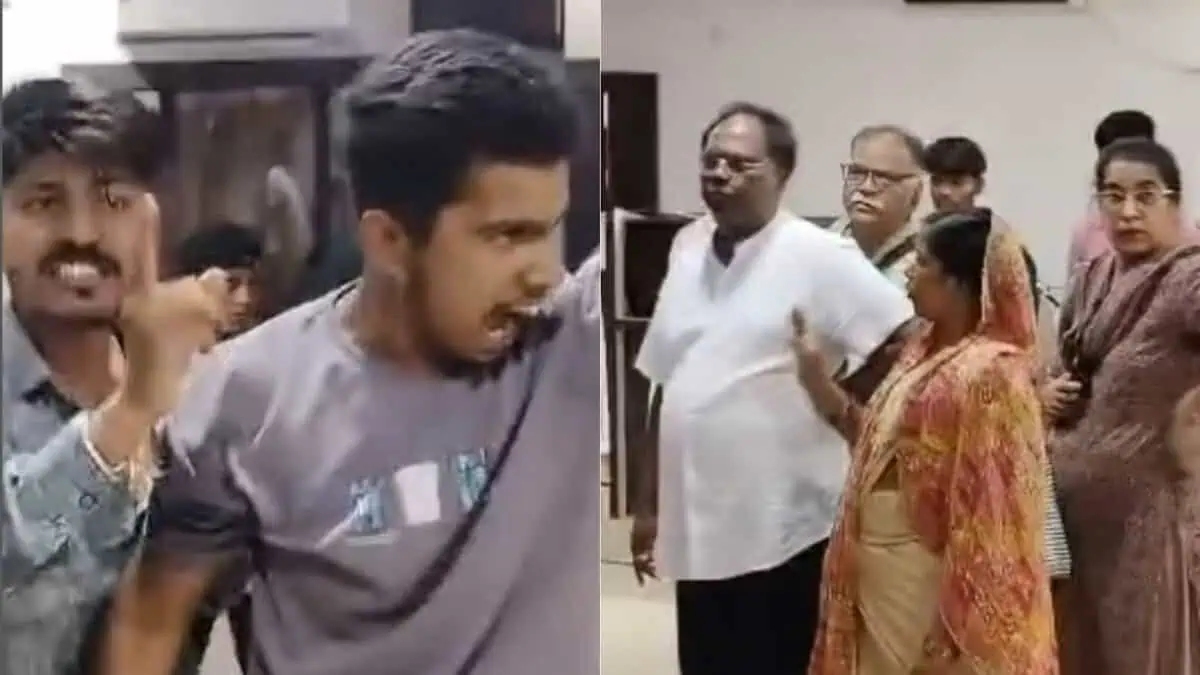 The image displays a picture of a Christian in Chhattisgarh family getting harassed by Hindutva goons