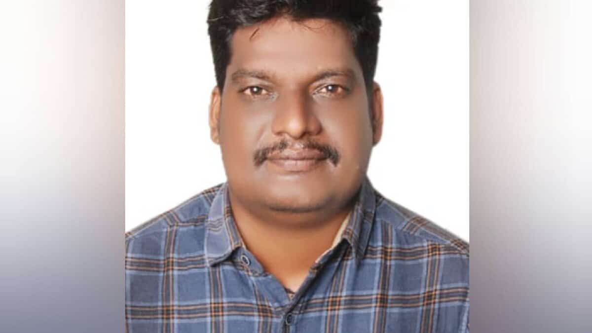Portrait of Ankam Sudheer Kumar, a man from Nirmal district in Telangana, who is currently stranded in Saudi Arabia due to work and visa issues.