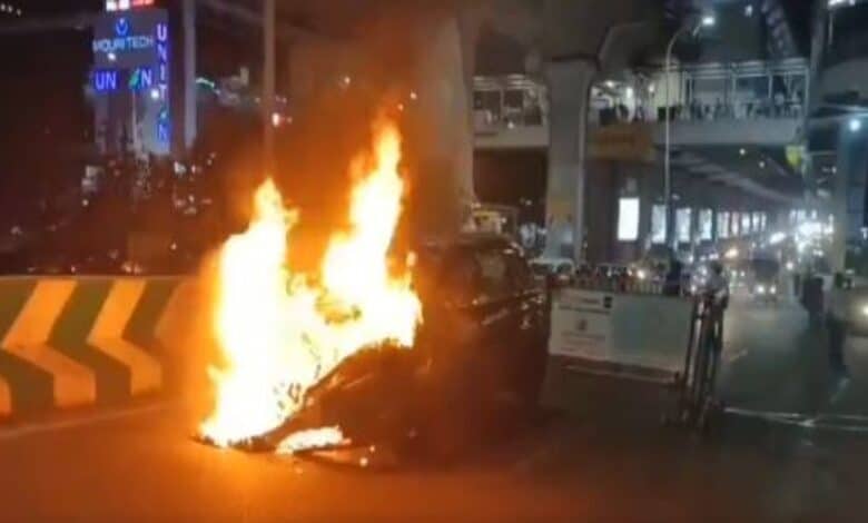 Car catches fire near Raidurg metro