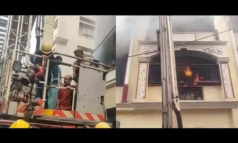 Fire breaks out in building near Gol Masjid in Hyderabad.