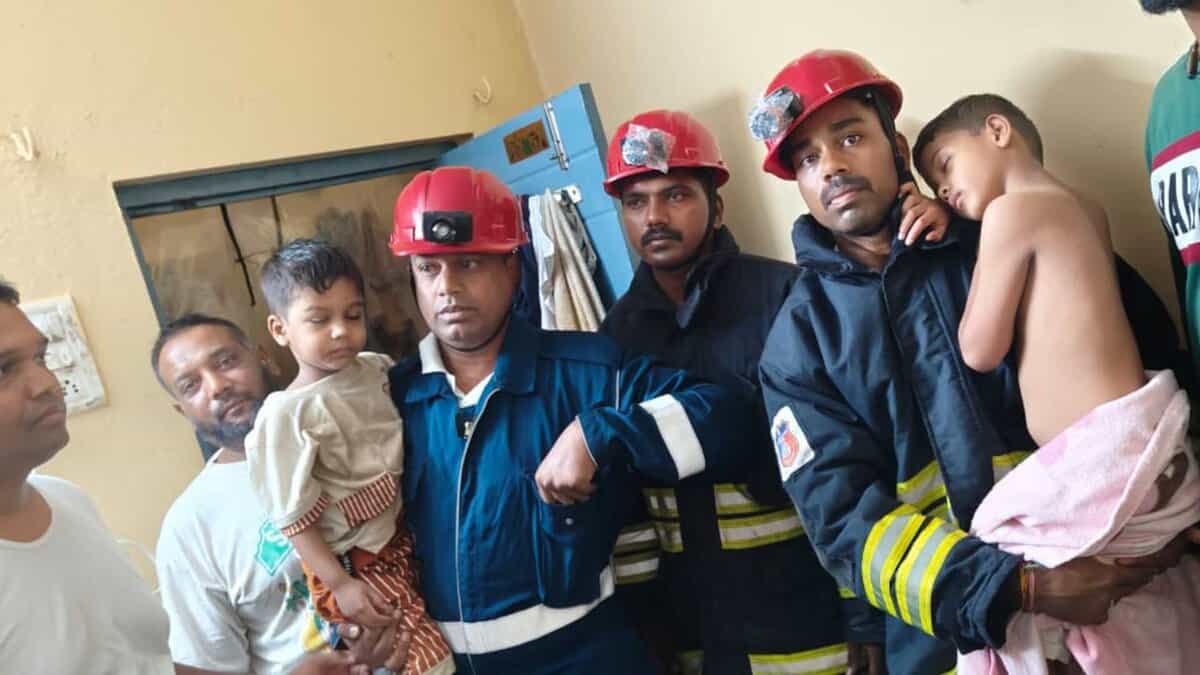 Firefighters rescue two children locked inside room in Hyderabad.