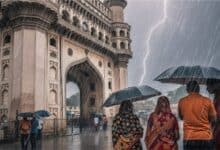 Rains in Hyderabad with Charminar in the background