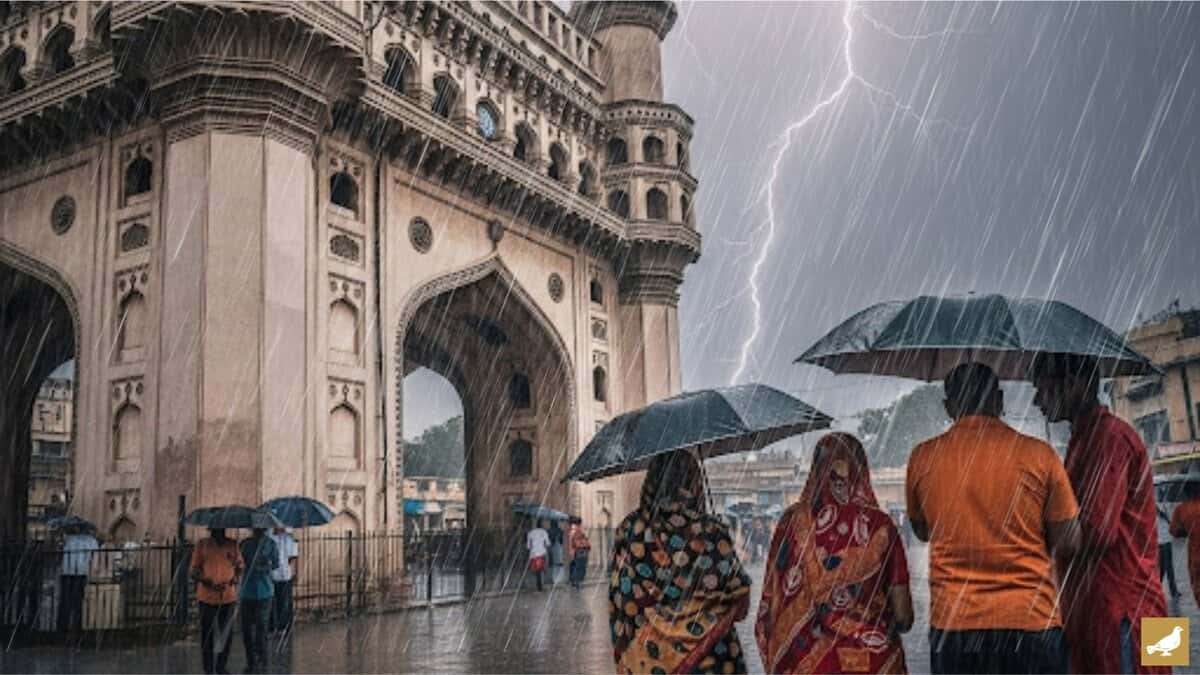 Rains in Hyderabad with Charminar in the background