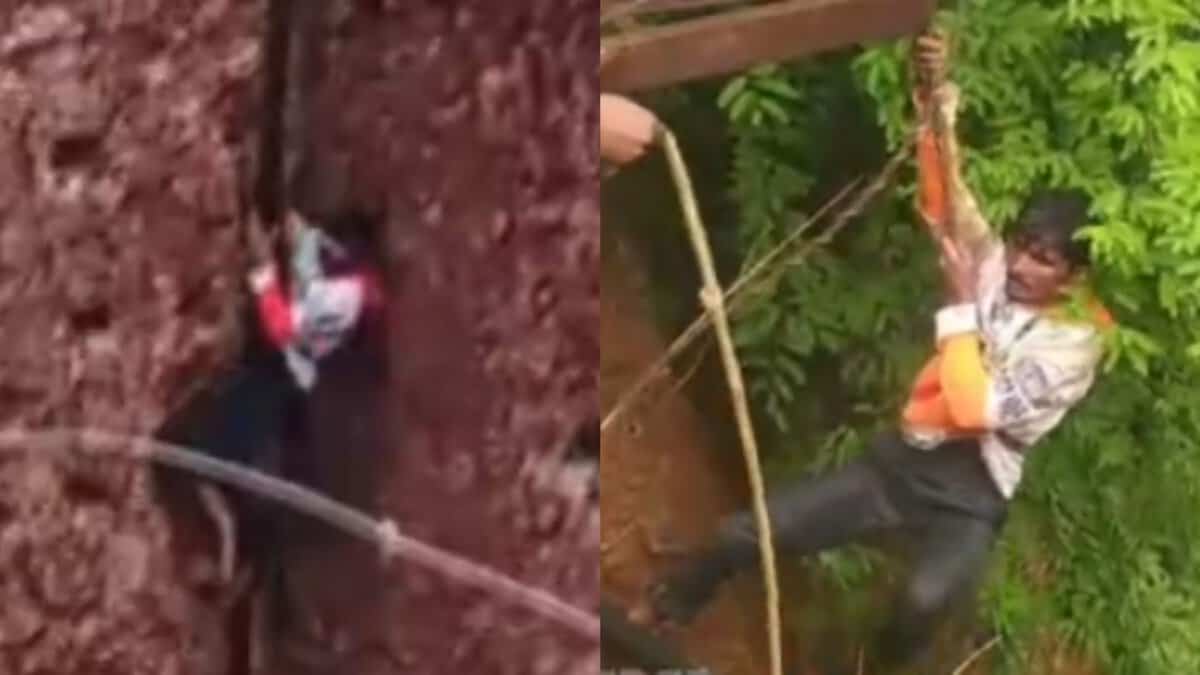 The images show Solomon coming out of the well holding a pipe, after his mother agrees to buy him a bike on May 15, 2025.