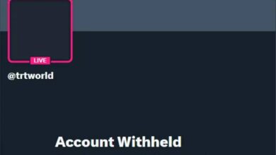 Screenshot showing the X (formerly Twitter) profile of @trtworld with the message "Account Withheld", indicating access is restricted, likely due to a legal request in India.