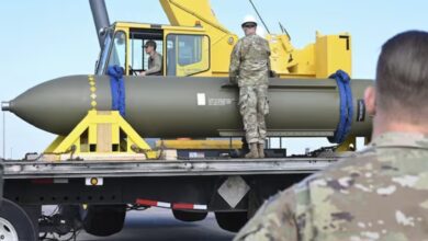 A GBU-57, or the Massive Ordnance Penetrator bomb, at Whiteman Air Base in Missouri. The US used six of these bunker-busters to target Iran's Fordow nuclear site on Sunday. File image/AP