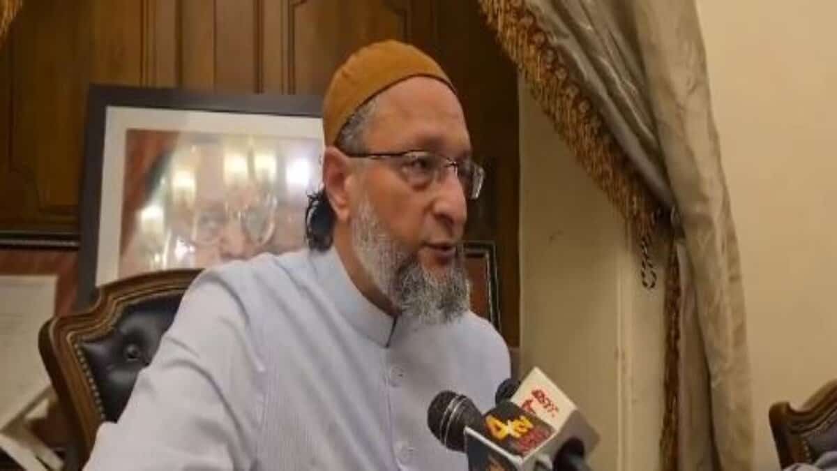AIMIM President Asaduddin Owaisi addresses the media at Darussalaam