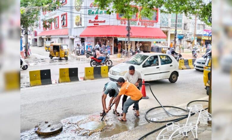 Sewage flows outside Cafe Bahar, raising health concerns for diners