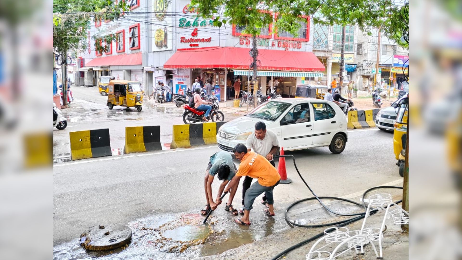 Sewage flows outside Cafe Bahar, raising health concerns for diners