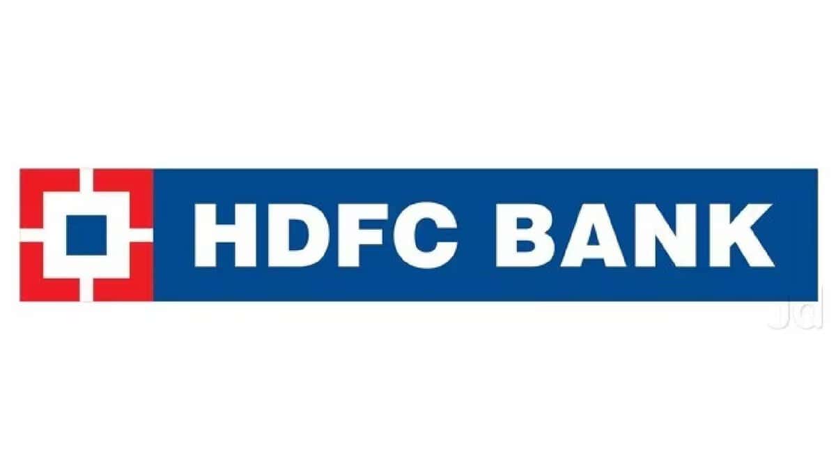 HDFC Bank logo featuring a red and white square emblem on the left and bold white text