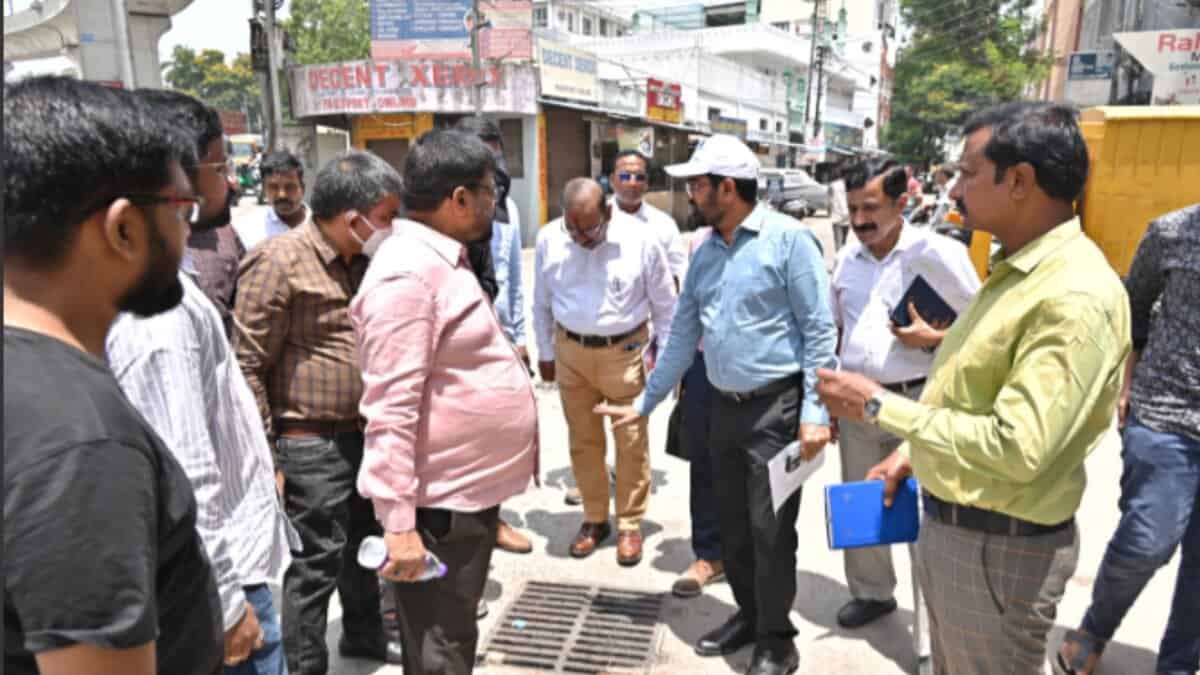 Hyderabad water board officials on June 3 inspects sewerage works at Malakpet