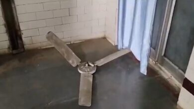 Image shows the fallen ceiling fan that injured newborn baby in Adilabad