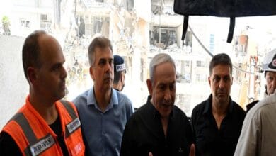Israeli PM Netanyahu inspects a site in Tel Aviv