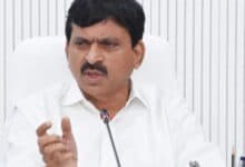 The image shows Telangana revenue minister Ponguleti Srinivasa Reddy holding high-level meeting on flood loss mitigation at the secretariat on Thursday, June 12, 2025.
