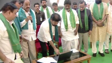 The image shows Telangana CM A Revanth Reddy releasing the Rythu Bharosa crop input financial assistance during Rythu Nestham programme in Hyderabad on Monday, June 16, 2025.