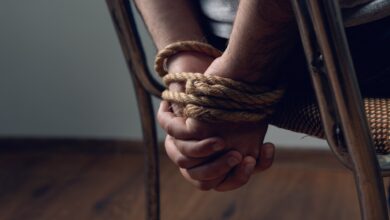 Representational image of a man tied with rope, symbolizing a kidnapping.