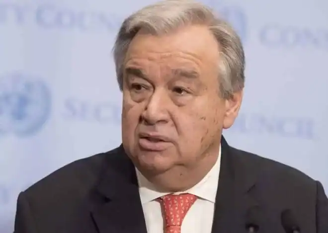 UN Secretary General Antonio Guterres addresses a conference
