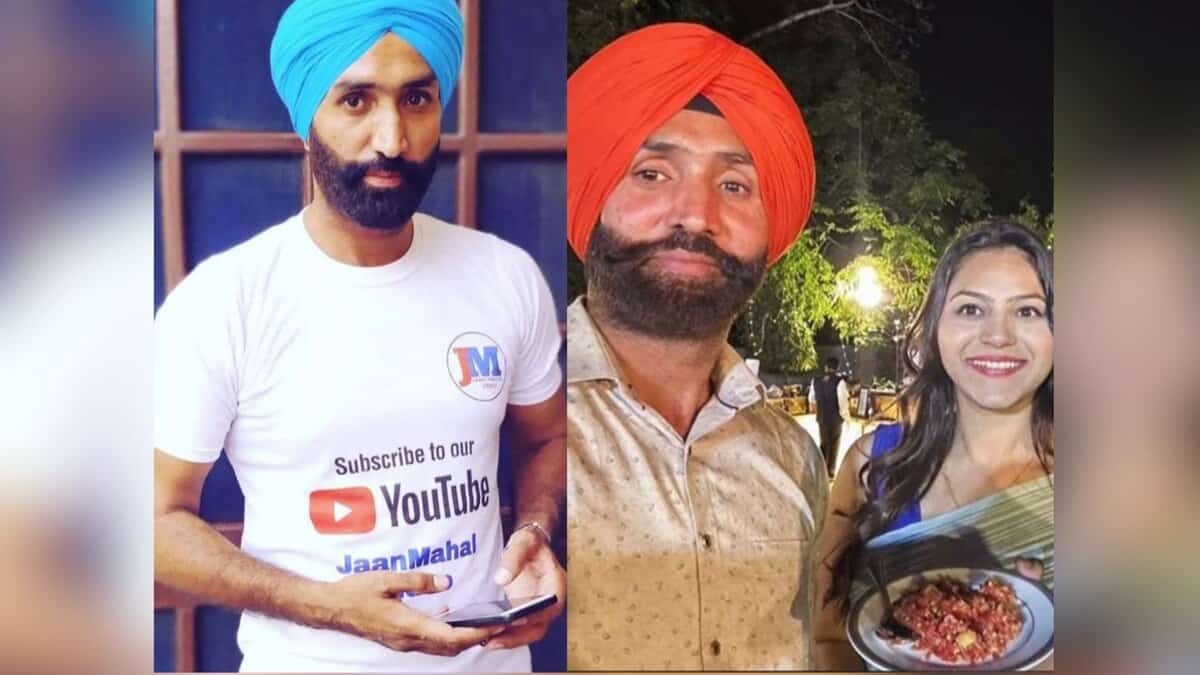 The image displays two pictures. On the left is Punjab-based YouTuber Jasbir Singh and on the left is Singh with Jyothi Malhotra