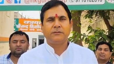 The image displays a picture of BJP Loni MLA Nand Kishor Gurjar