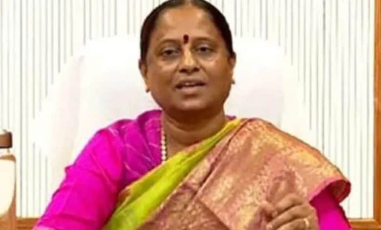 Telangana forest minister Konda Surekha addresses a meeting