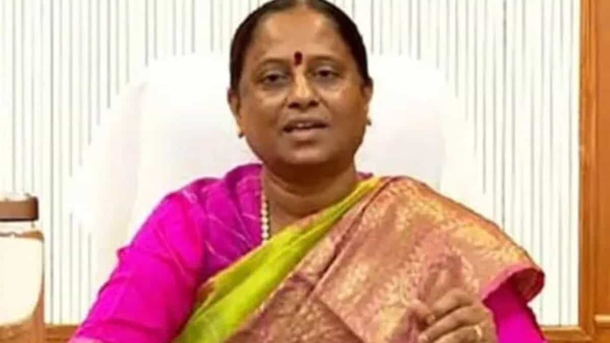 Telangana forest minister Konda Surekha addresses a meeting