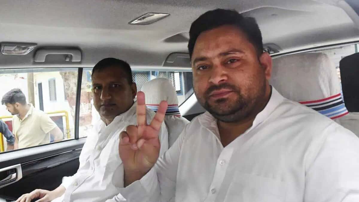 The image displays a picture of RJD leader Tejashwi Yadav
