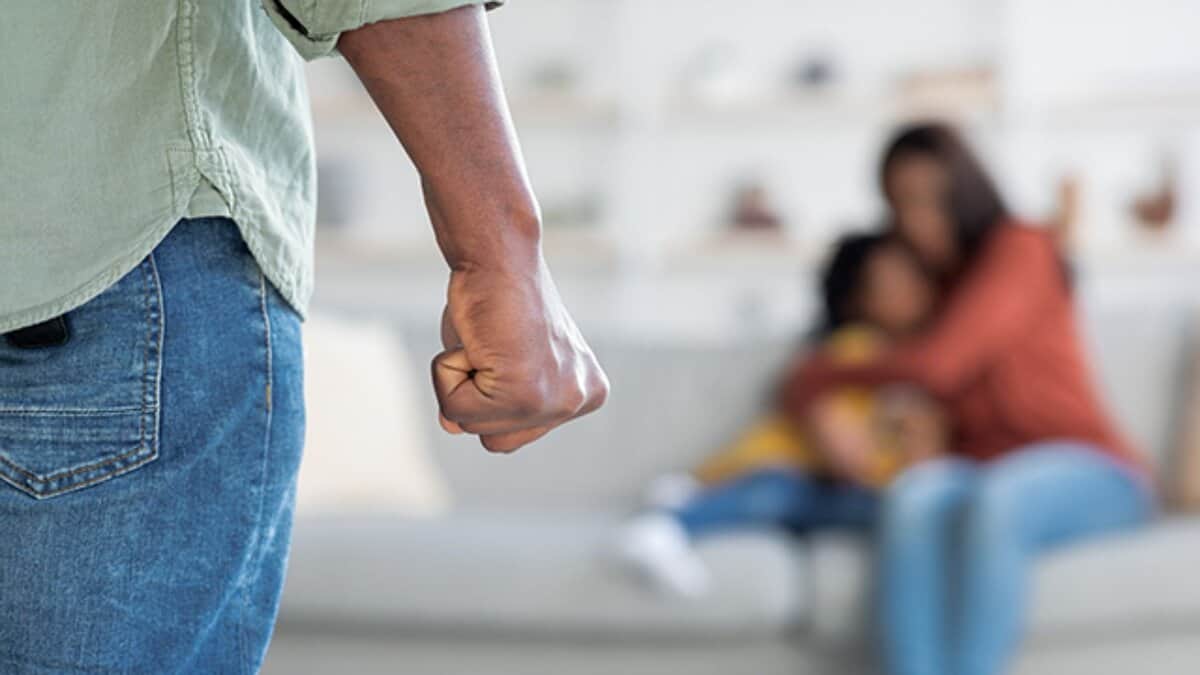 The image displays a picture of domestic violence