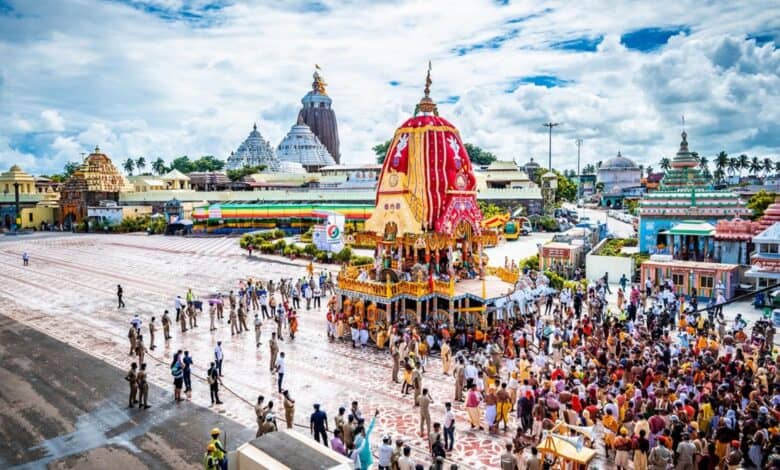 The image displays a picture of Jagannath temple in Puri