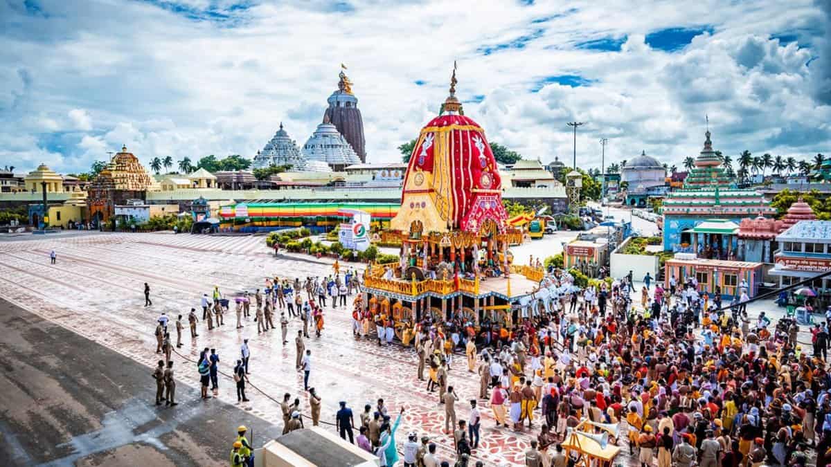 The image displays a picture of Jagannath temple in Puri