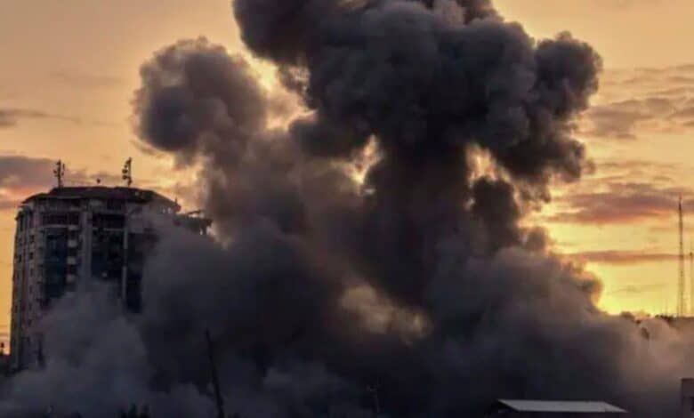 Thick smoke from bomb blast in Gaza