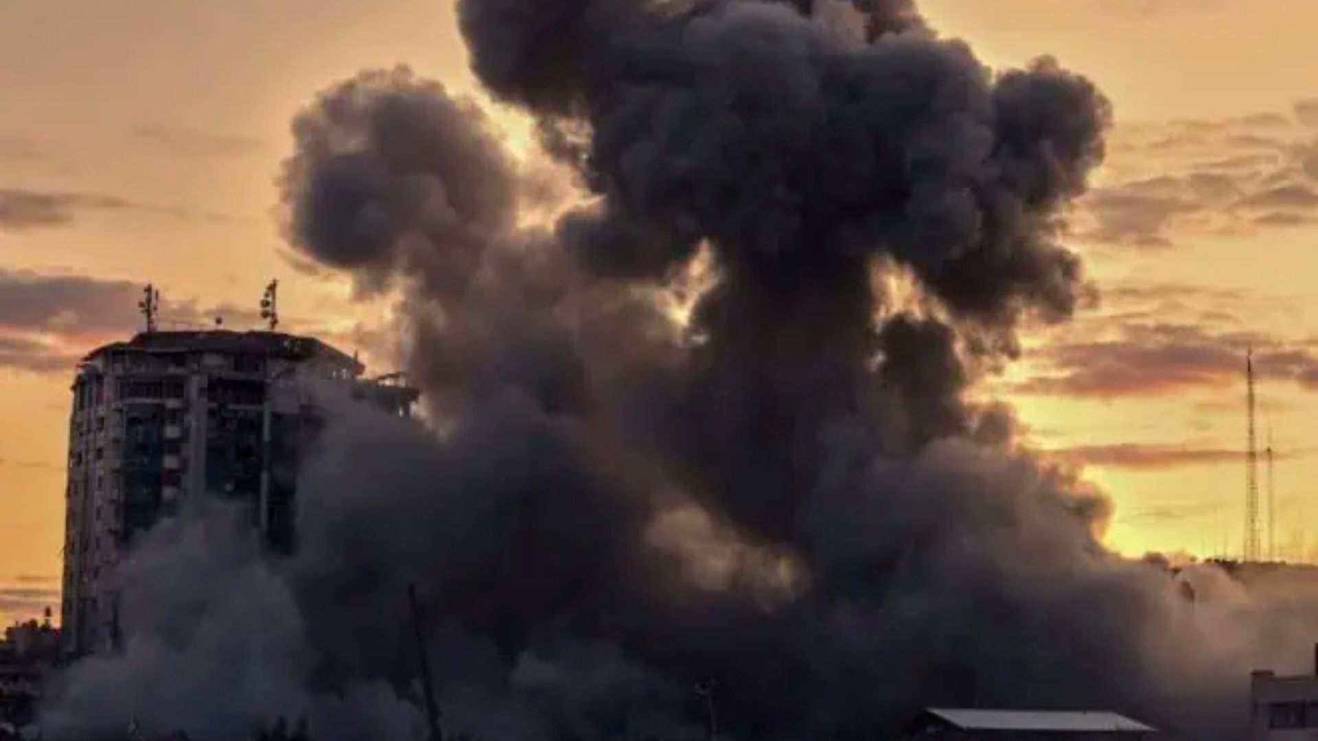 Thick smoke from bomb blast in Gaza