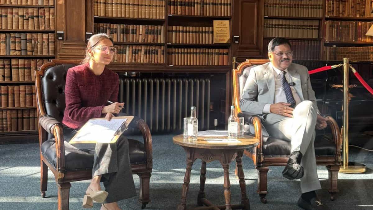 The image displays a picture of CJI Gavai at the Oxford Union in the UK