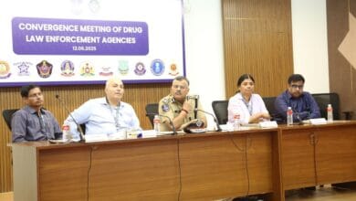 Telangana DGP Jitendra and TGANB director Sandeep Shandilya with other officials at the convergence meeting