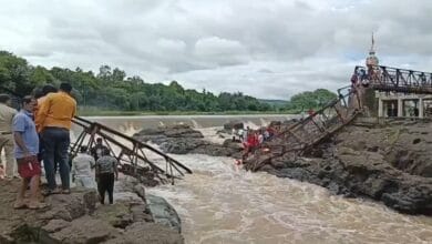 The collapsed Kundamala iron bridge in Pune