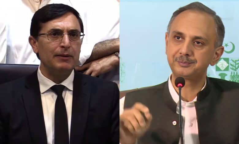 Pakistan tehreek-e-insaf (PTI) leaders Gohar Ali Khan (left) and Omar Ayub (right)