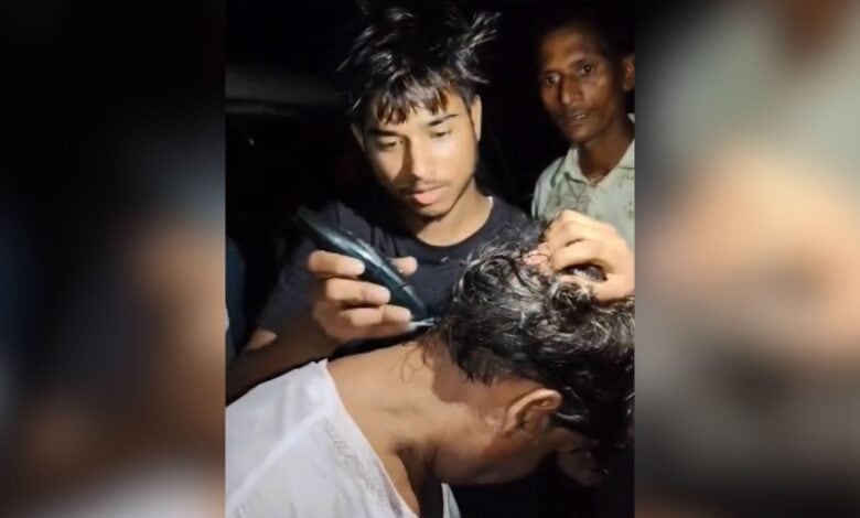 Bhagwat Katha narrator, Mukut Mani Singh Yadav, head tonsured by Brahmins for narrating Hindu religious texts