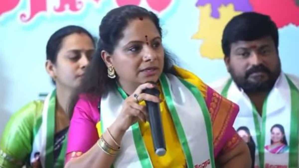 BRS MLC K Kavitha addresses the media regarding Telangana government's debt