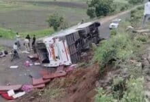 A private bus overturns in Telangana's Adilabad