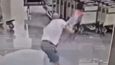 Screengrab of a man violently throwing a two-year-old Iranian child at Moscow airport