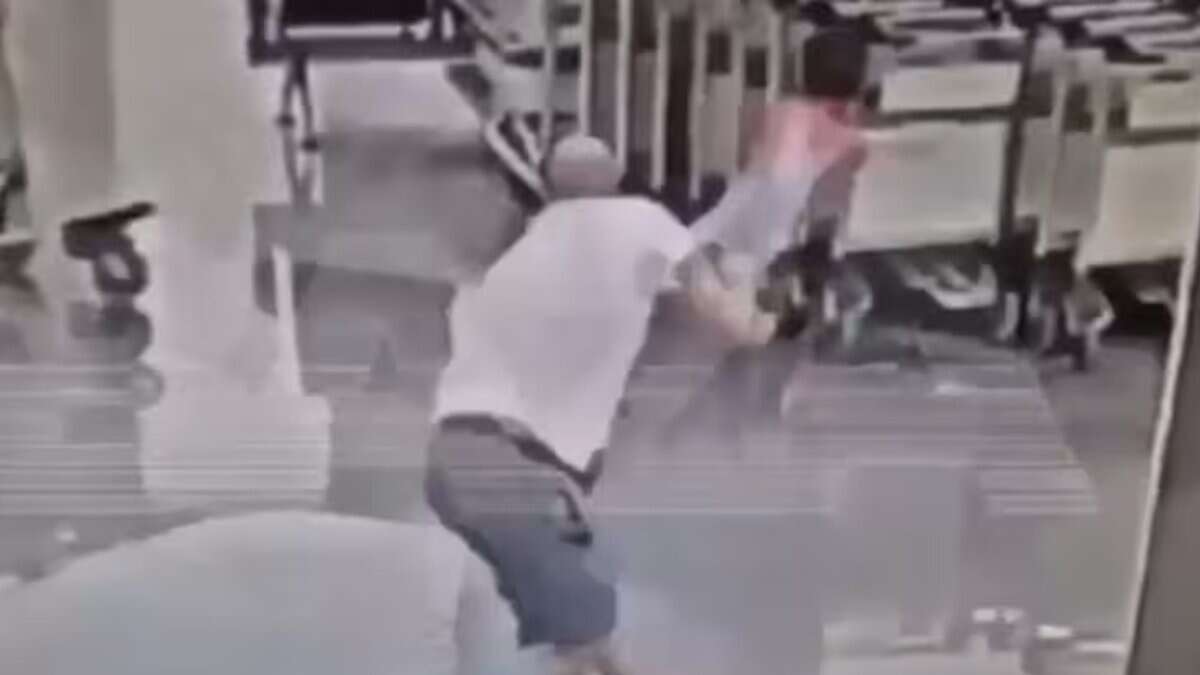 Screengrab of a man violently throwing a two-year-old Iranian child at Moscow airport