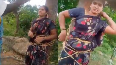 A woman is tied to a tree in Andhra Pradesh and beaten