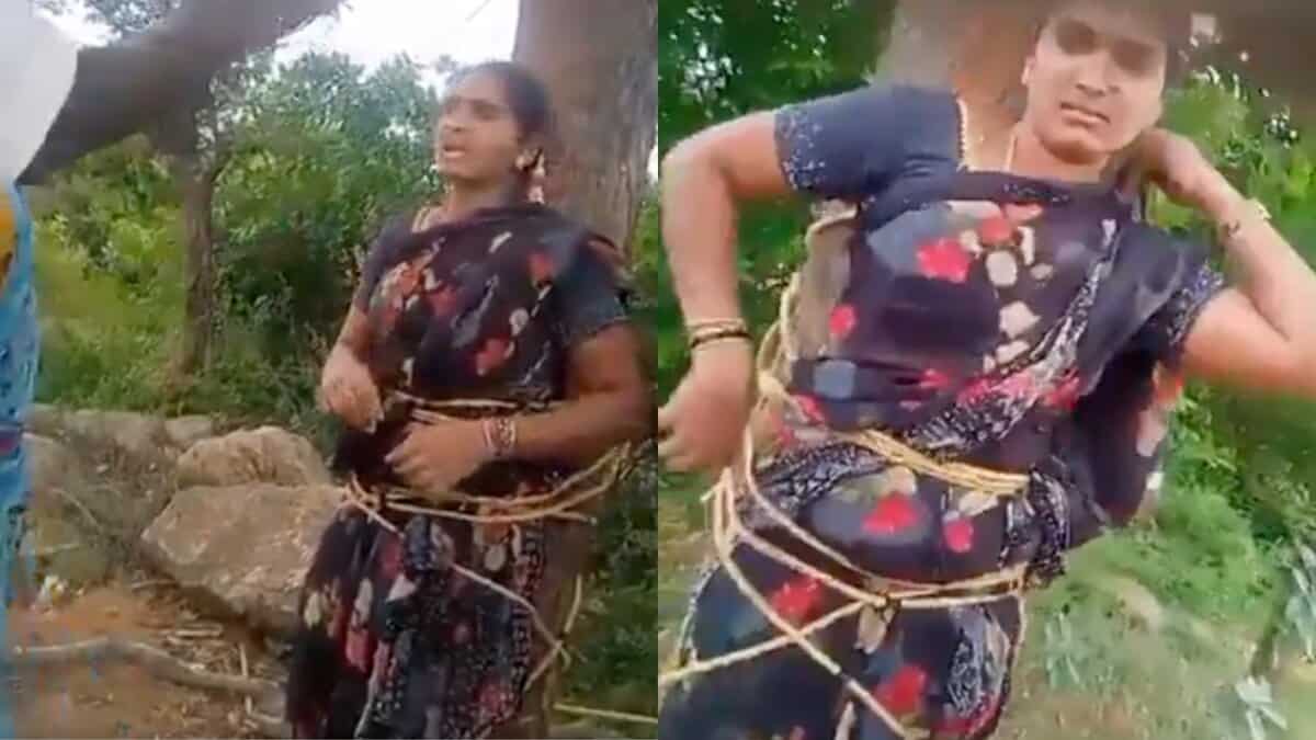 A woman is tied to a tree in Andhra Pradesh and beaten