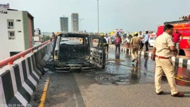 Car catches fire at PVNR flyover