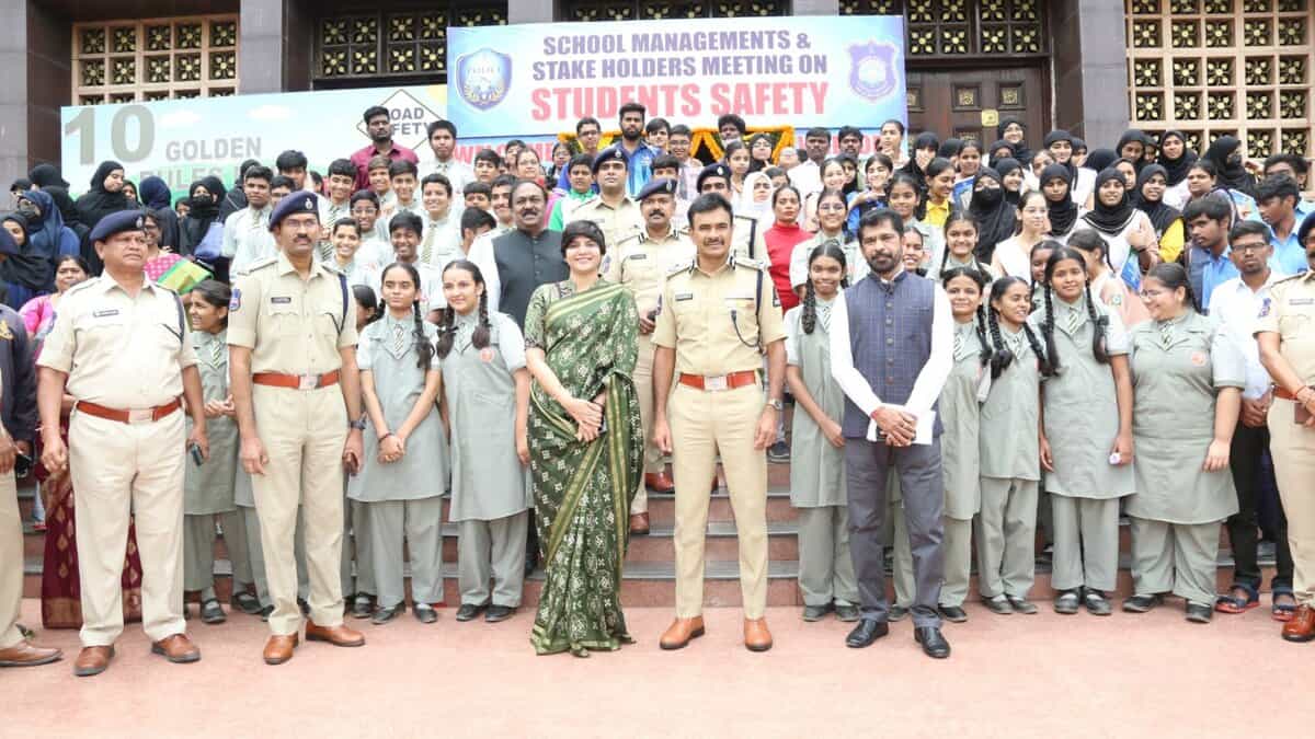 Student safety awareness program by hyderabad traffic police