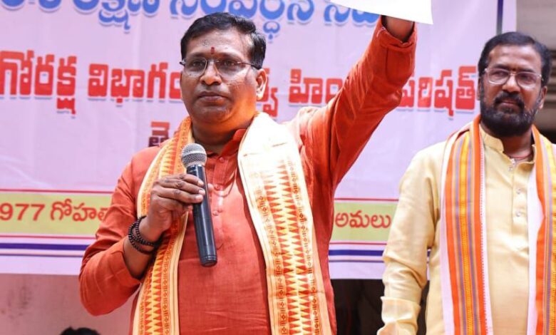 Bakrid: Cops foil VHP rally against 'illegal' sale of cattle. Image of VHP member in Hyderabad during the rally.