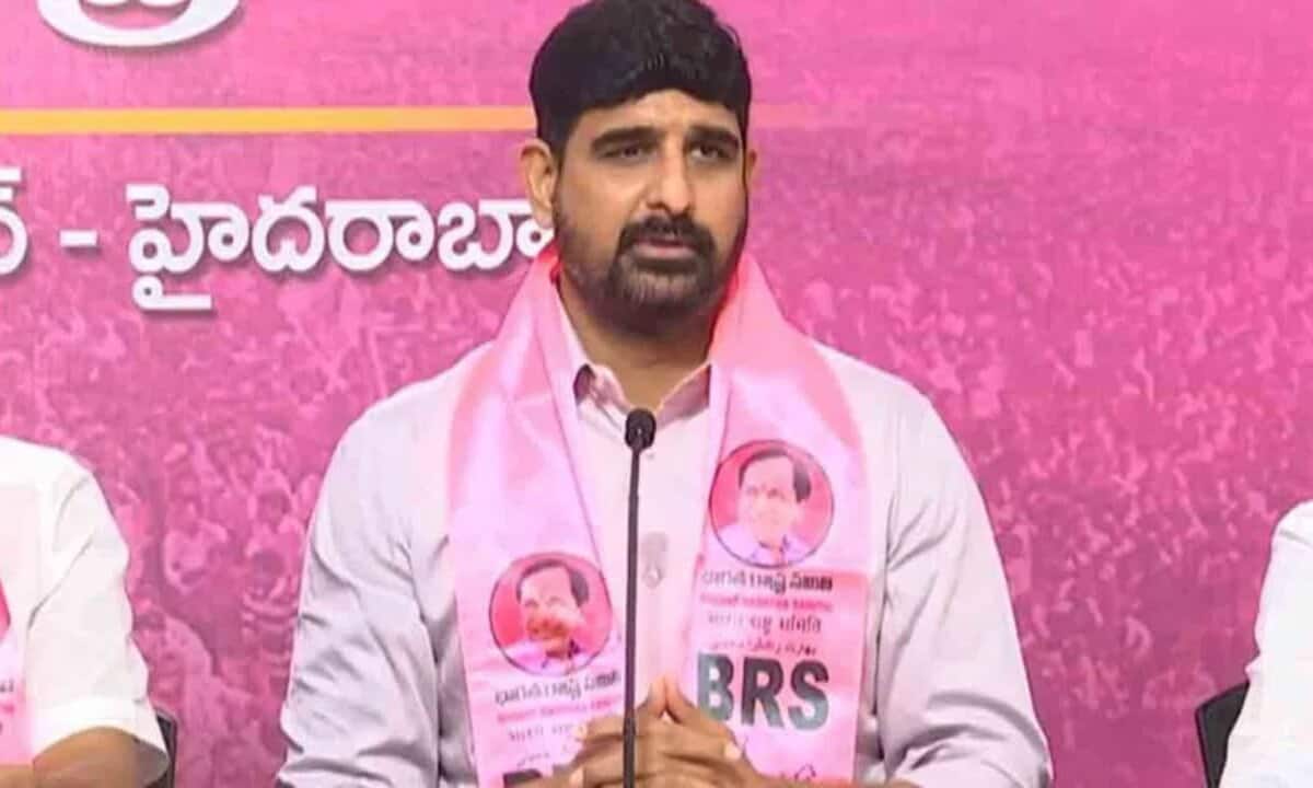 BRS MLA Padi Kaushik Reddy addresses a press conference