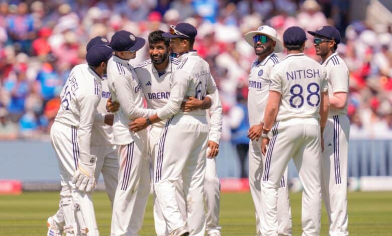 India's Jasprit Bumrah greets the gathering after taking a five-wicket